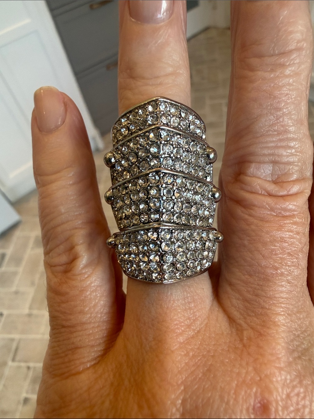 Pave Multi-Row Hinged Knuckle Ring - Silver Crystal